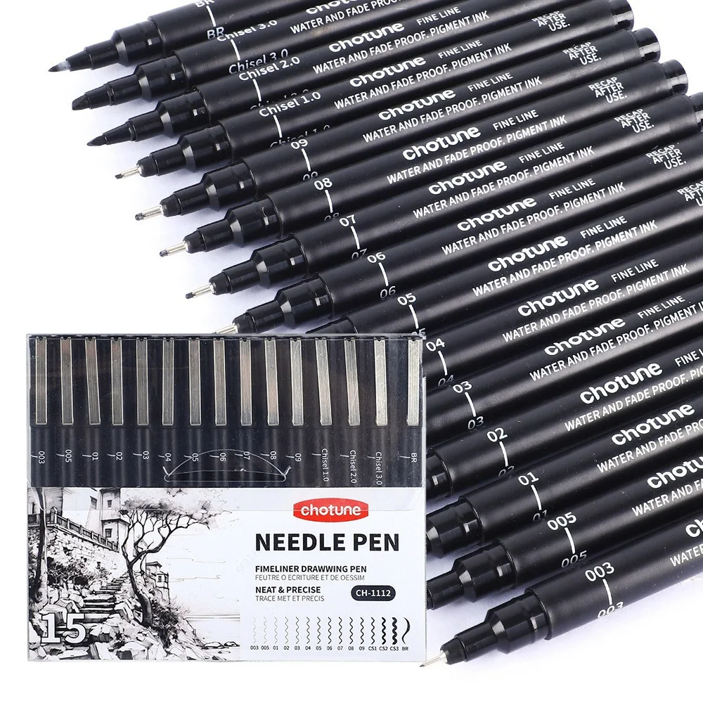 Copic Marker Sketch - Microbolígrafos negros, 15 tamaños, tinta de
