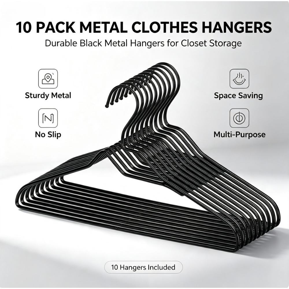 Locker Storage Metal - Paquete de 10 perchas negras antideslizantes